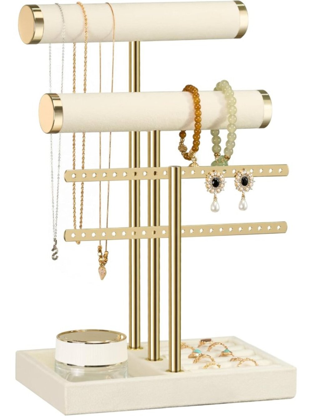 Jewelry Organizer Stand for Necklaces, Bracelets, Earrings & Rings - Beige